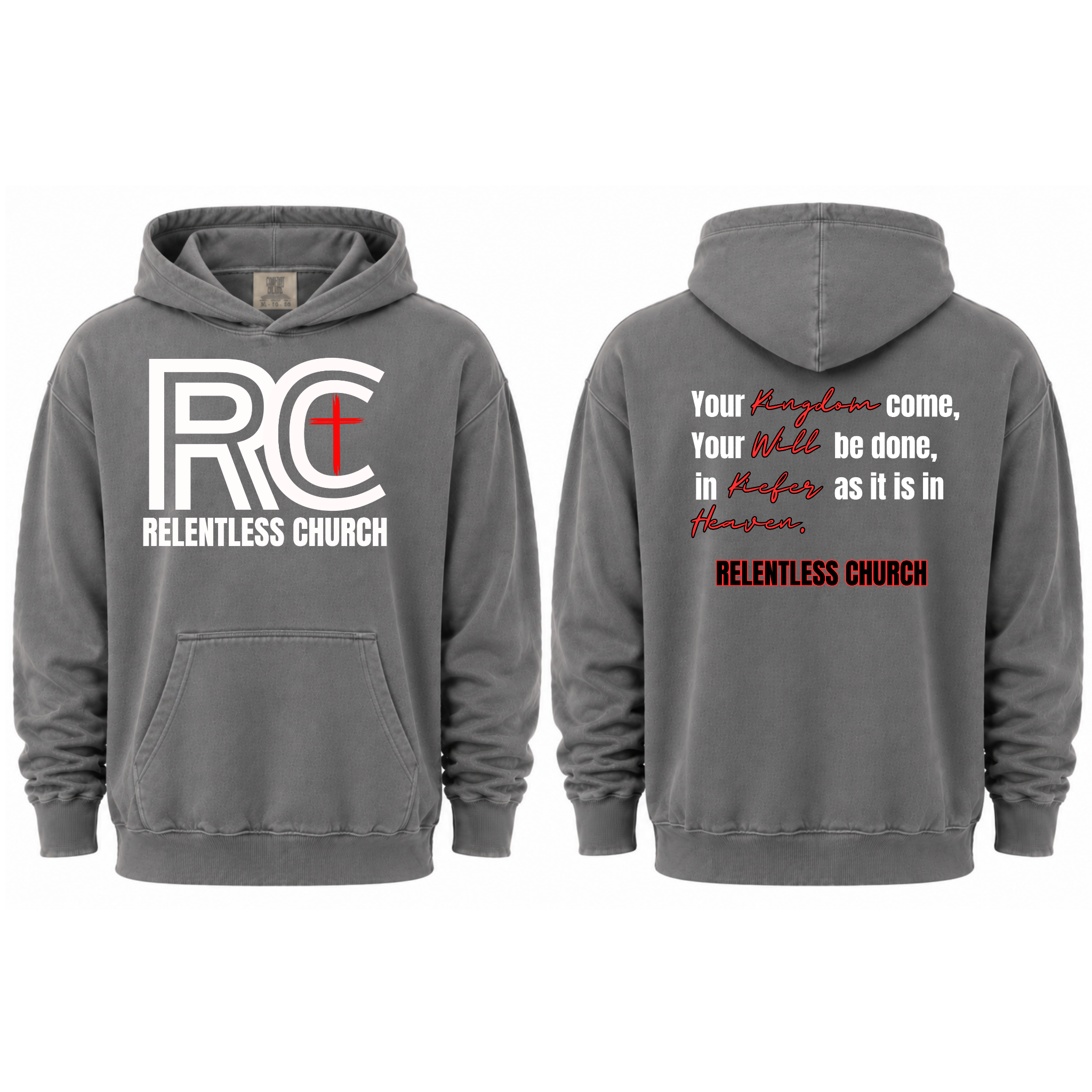 Relentless Church gray front and back hoodie