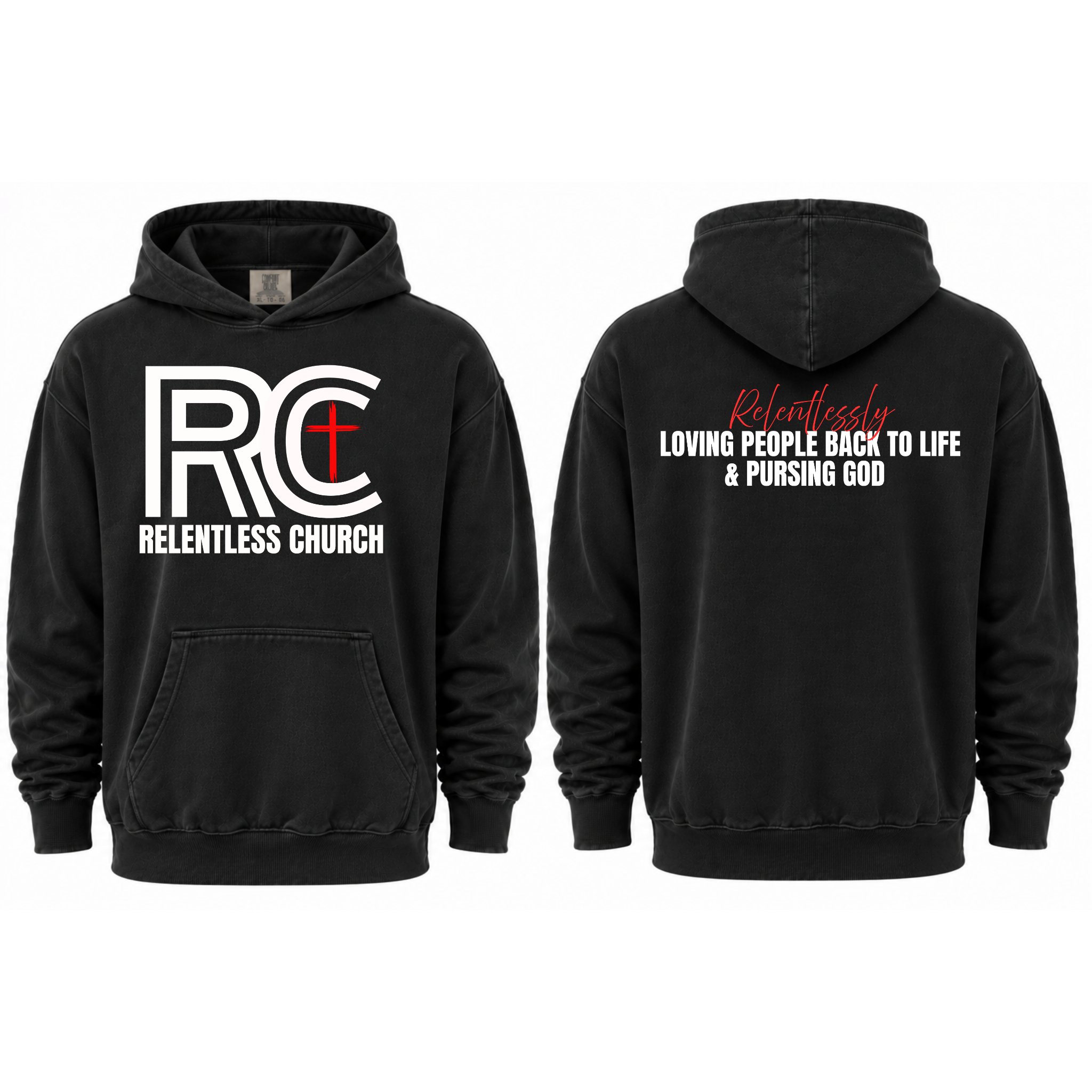 Relentless Church black front and back hoodie